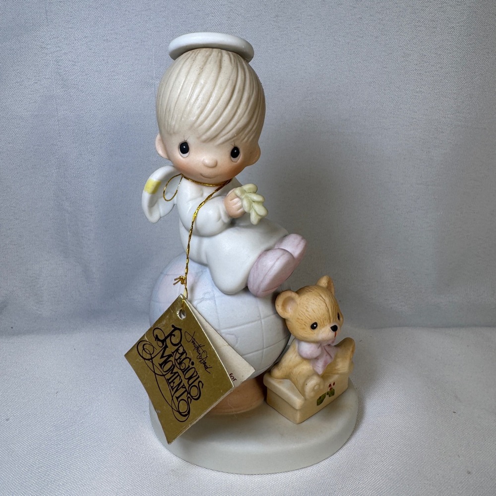 Precious Moments Peace On Earth Angel Globe Teddy Bear Figurine 1979 Enesco